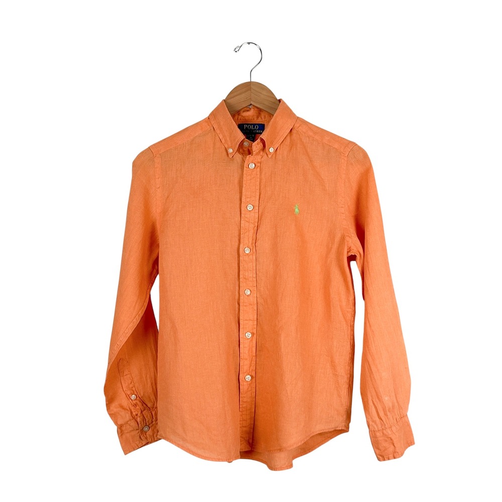 Polo Ralph Lauren Kids Orange Linen Long Sleeve Button Down Shirt Size L 14-16